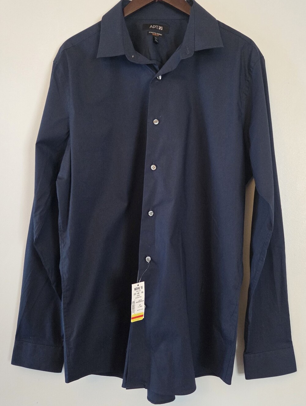 APT. 9 Men's Navy Blue Button-Up Slim Fit Long-Sleeve Shirt Size 17 1/2